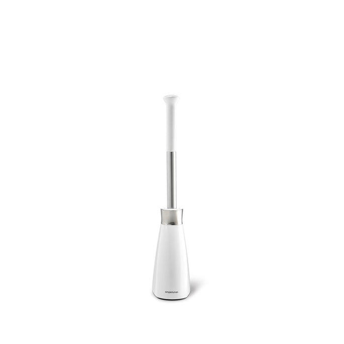 Simplehuman Toilet Plunger with White base and Polished Stainless Steel neck, drip-free storage