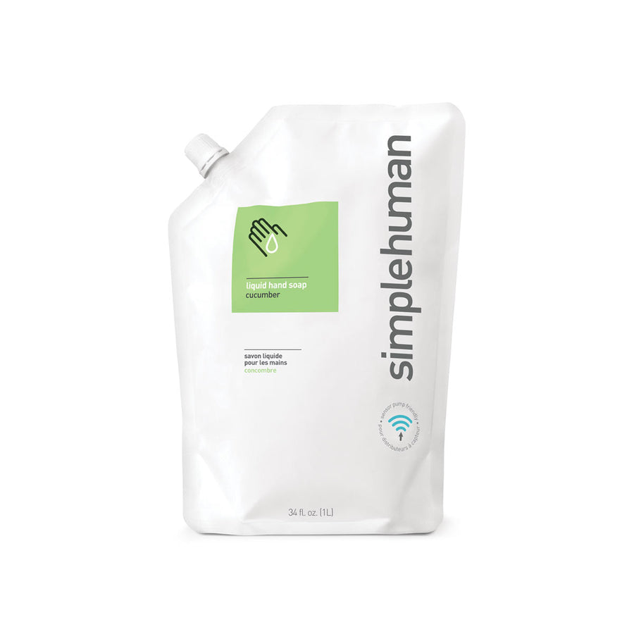 Simplehuman 34 fl. oz. Cucumber Liquid Hand Soap Refill Pouch, sensor pump friendly.