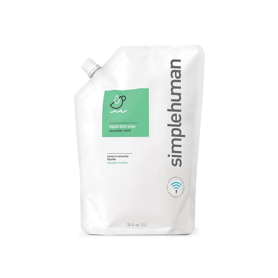Simplehuman Liquid Dish Soap Refill Pouch, Lavender Mint scent, 34 fl oz, for sensor pumps.