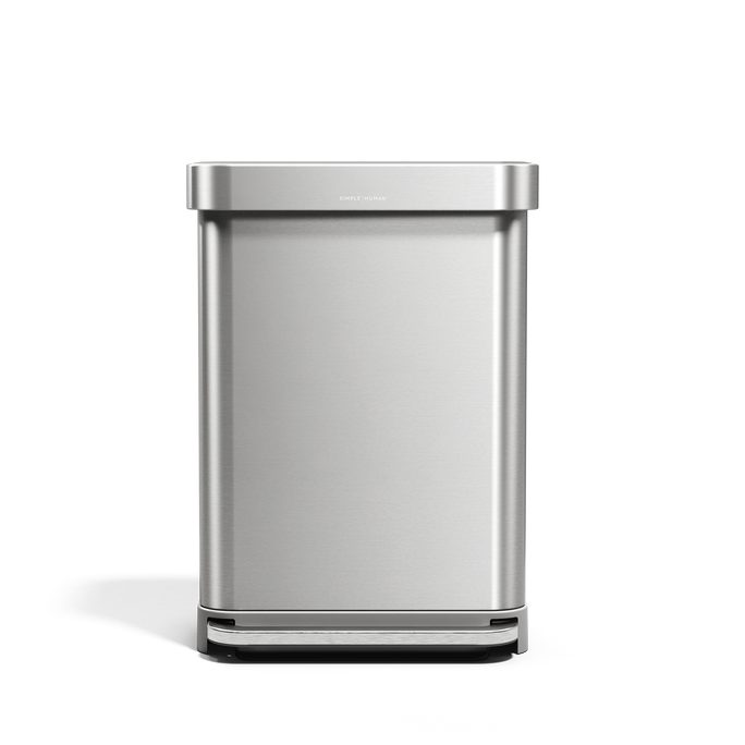Simplehuman 55L Rectangular Step Can in Brushed Stainless Steel with hands-free foot pedal and internal liner pocket
