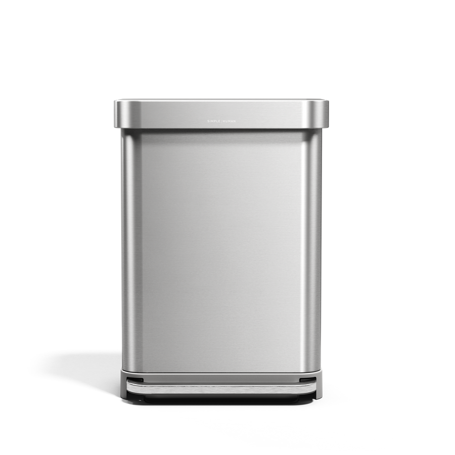Simplehuman 55L Rectangular Step Can in Brushed Stainless Steel with hands-free foot pedal and internal liner pocket