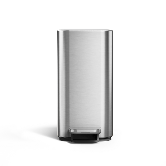 Simplehuman 5L Slim Step Can, Brushed Stainless Steel, Front view, hands-free operation