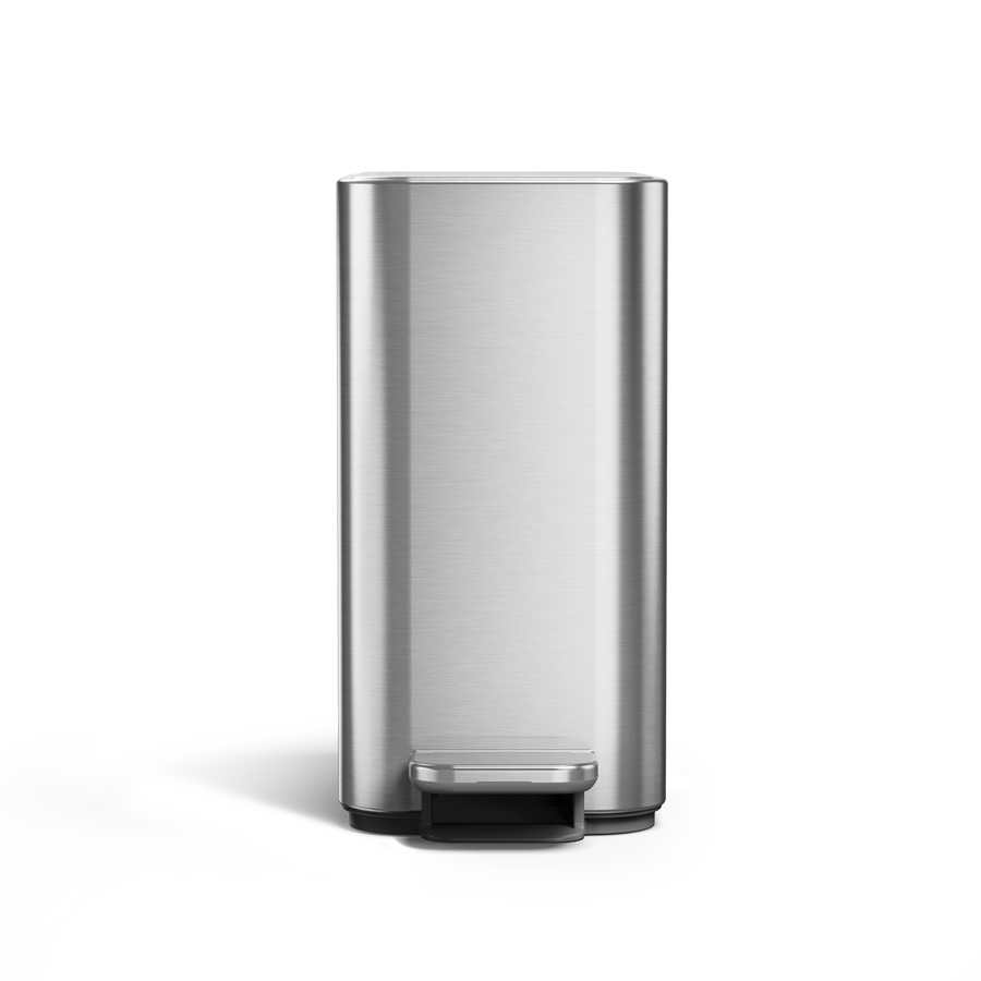Simplehuman 5L Slim Step Can, Brushed Stainless Steel, Front view, hands-free operation