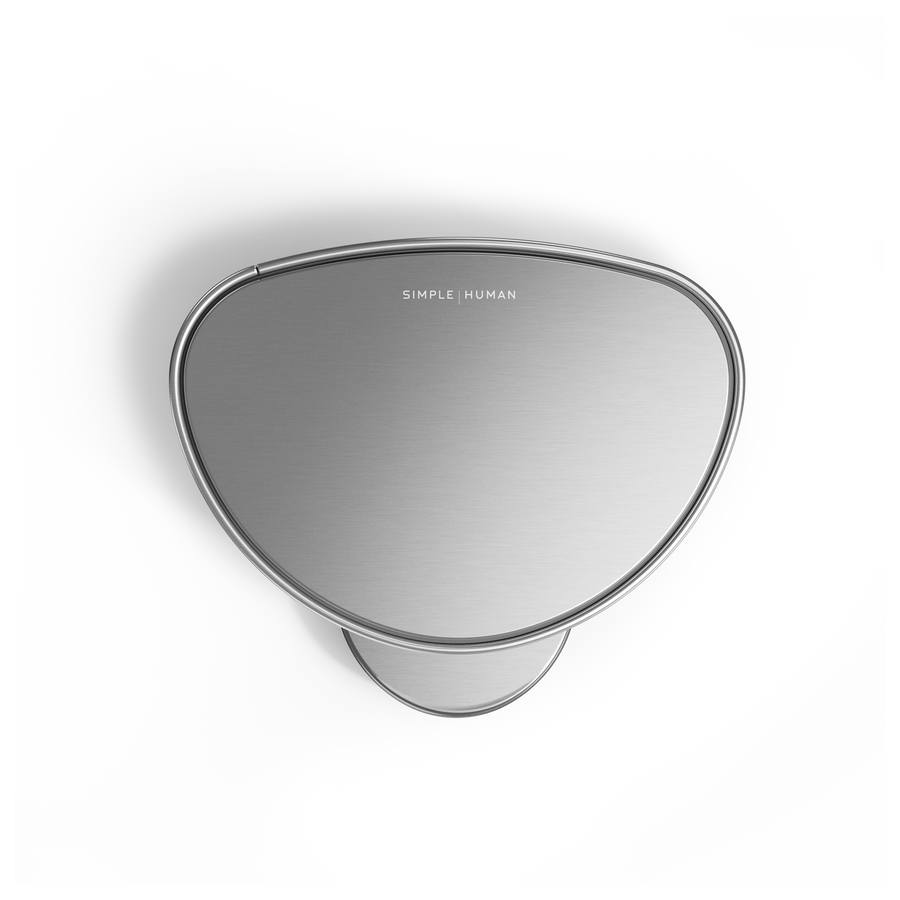 Simplehuman 6L Step Can, Detail view of Brushed Stainless Steel lid and polished rim.