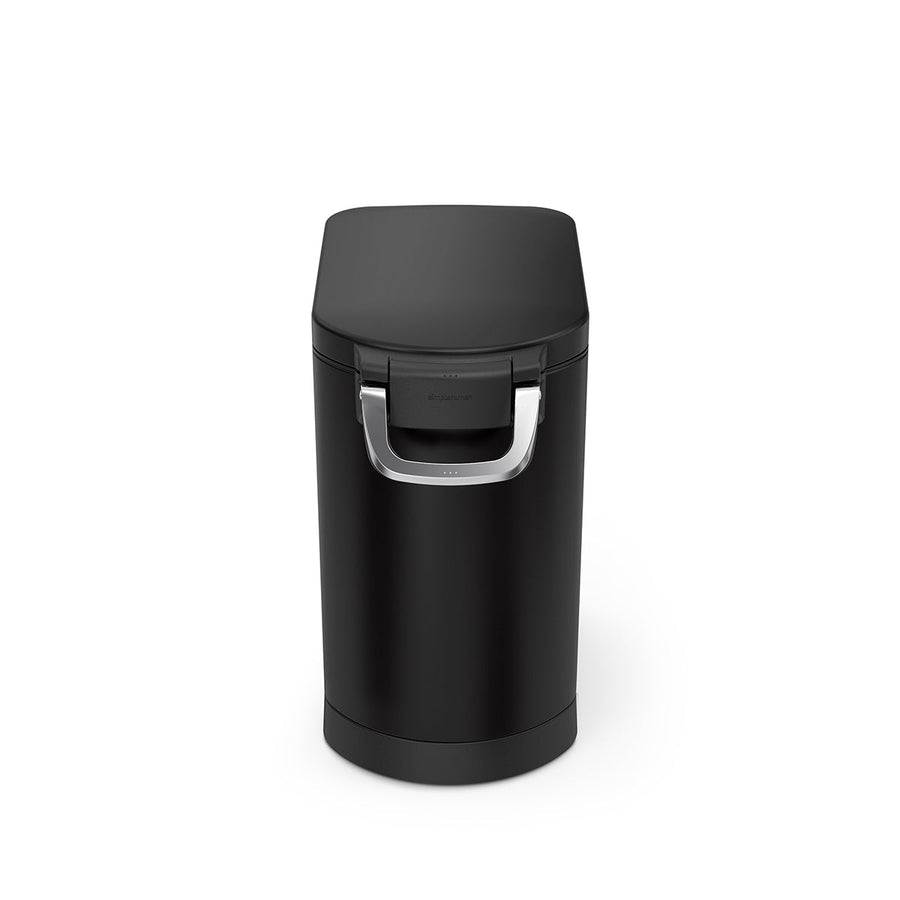 Simplehuman Medium Pet Food Can, Matte Black finish with Polished handle, secure airtight seal.