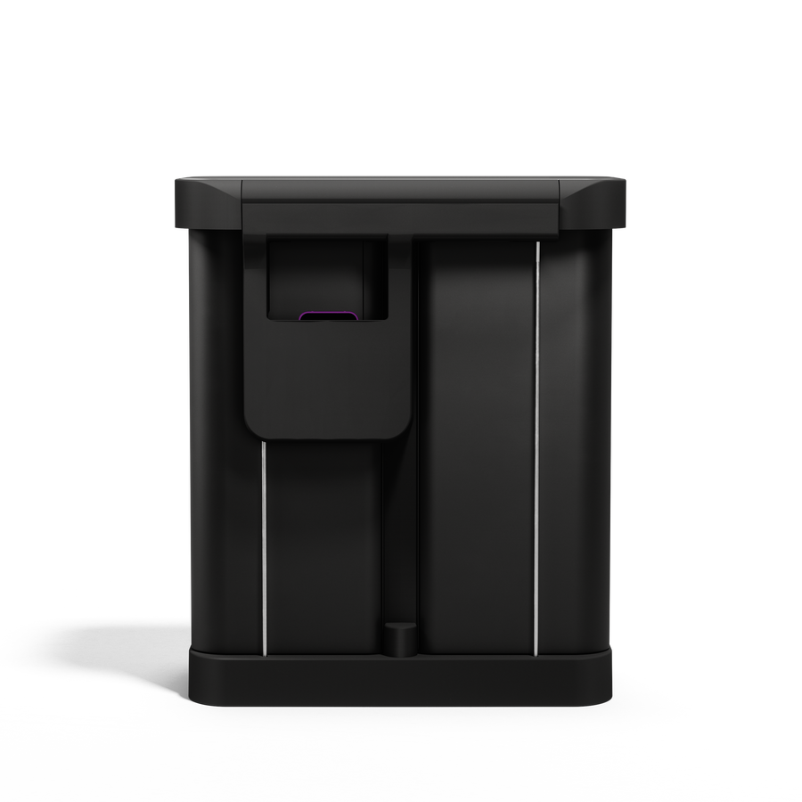 Simplehuman 58L Step Recycler, Matte Black side profile showing the integrated carrying handle.