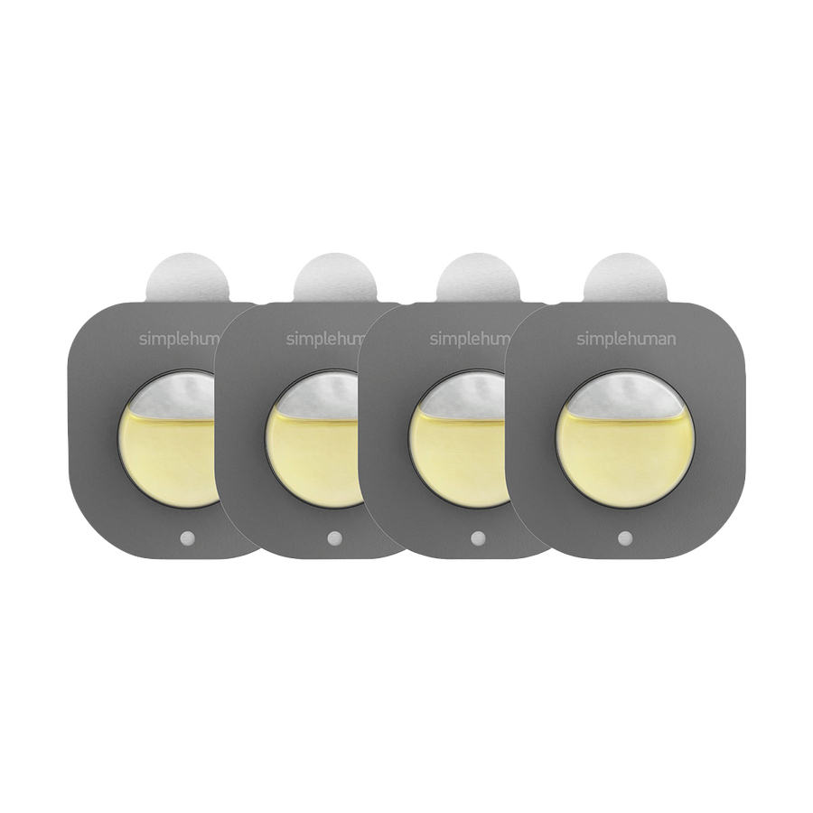 Simplehuman Odorsorb Pod Refill 4-pack, dark gray pods with odor-neutralizing oil.
