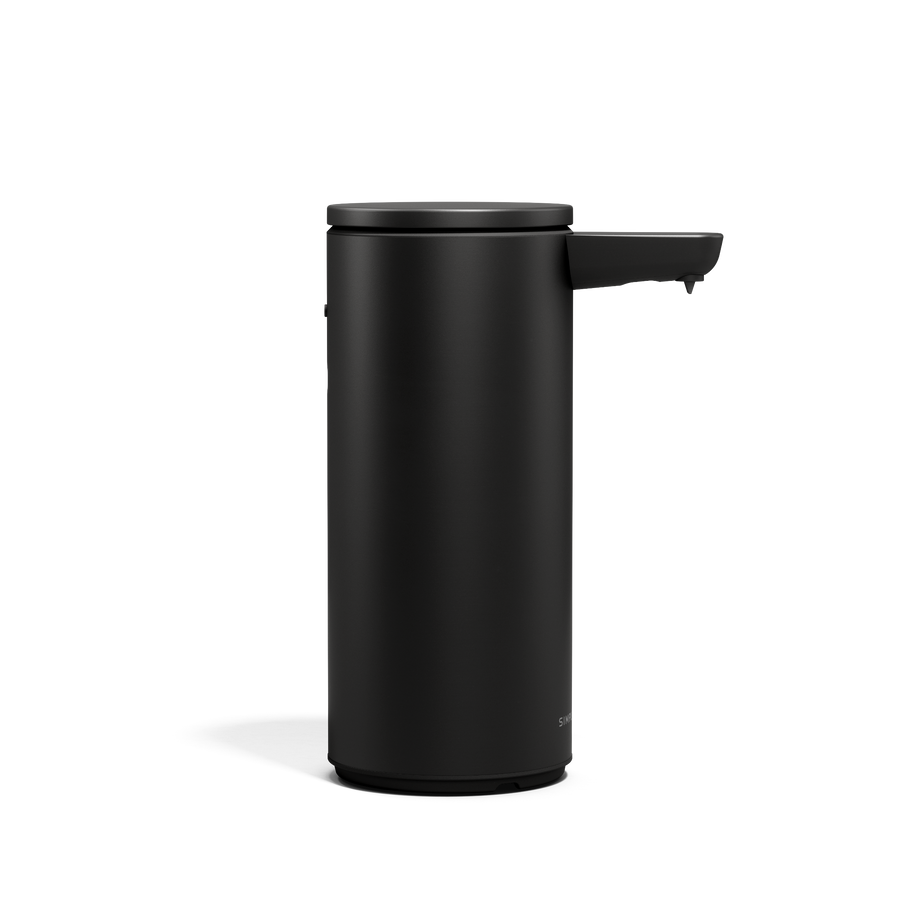 Side view of Simplehuman 9 oz. Rechargeable Liquid Sensor Pump in Matte Black, hands-free operation.
