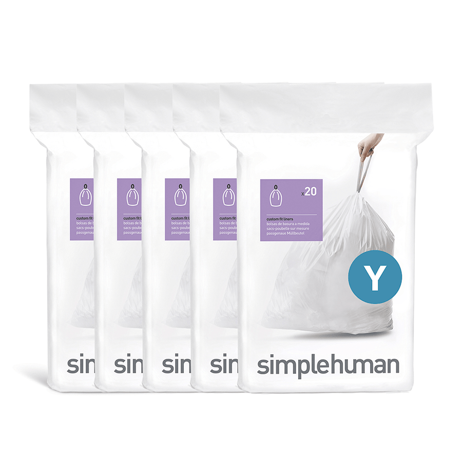 Simplehuman Code Y Custom Fit Liners 4-pack bundle, white bags with drawstring, 80 count total.