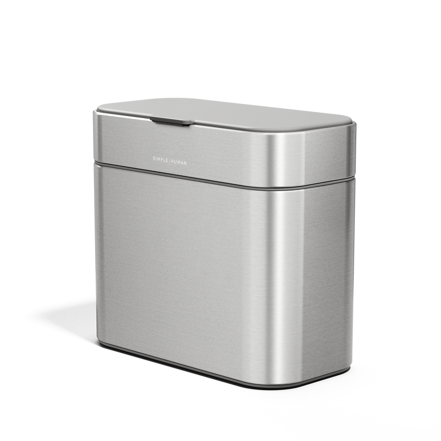 Simplehuman Brushed Stainless Steel Compost Caddy, angled view of counter food waste container.