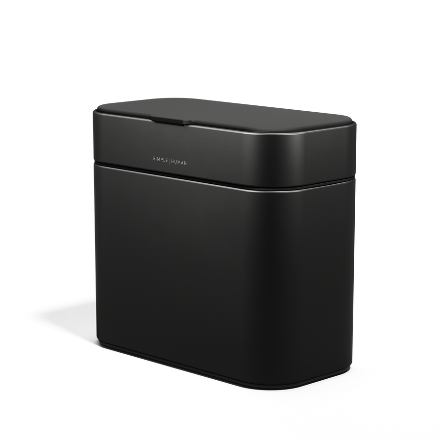 Simplehuman Matte Black Compost Caddy, angled view of odor-proof countertop waste container.