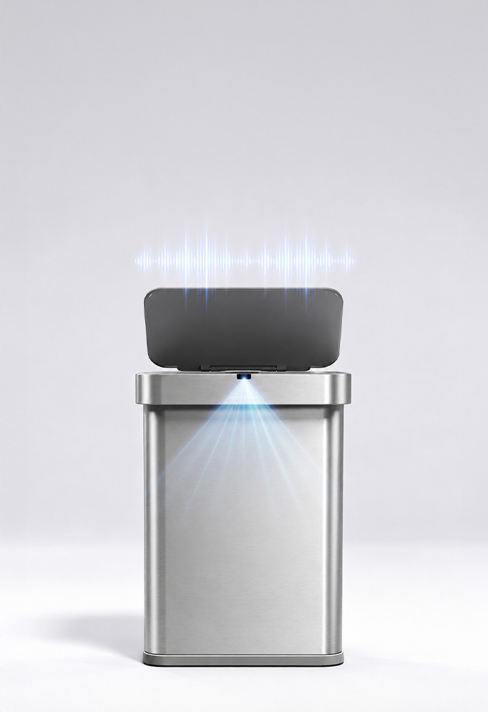 Simplehuman 58L Sensor Can with sound waves and sensor technology. 