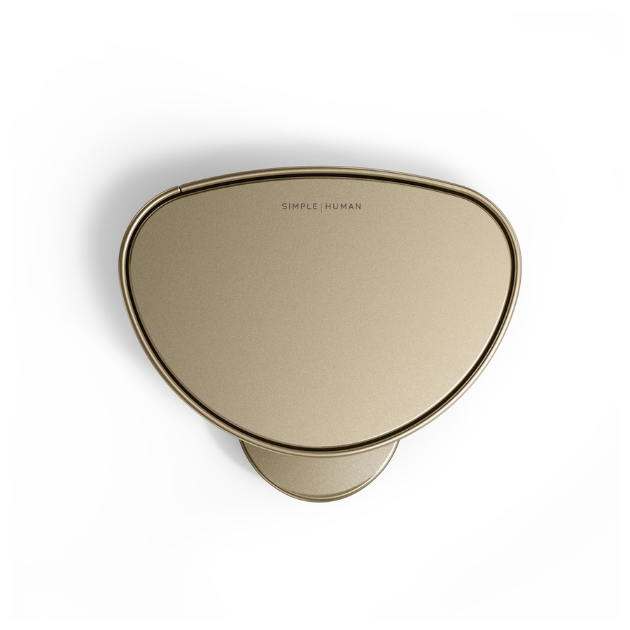 Overhead view of Simplehuman Brass 6L Step Can lid, compact design, hands-free function.