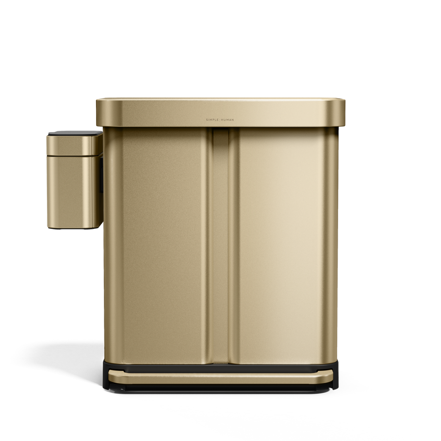 Simplehuman Brass Step Can and magnetically attached Compost Caddy system.