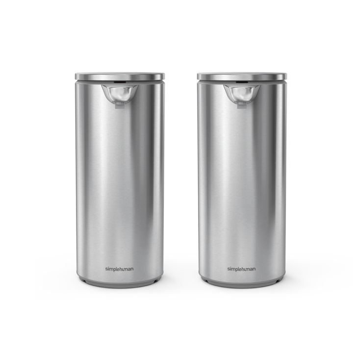Simplehuman Set of Two Liquid Sensor Pumps in Brushed Stainless Steel, touch-free hands-free dispensers
