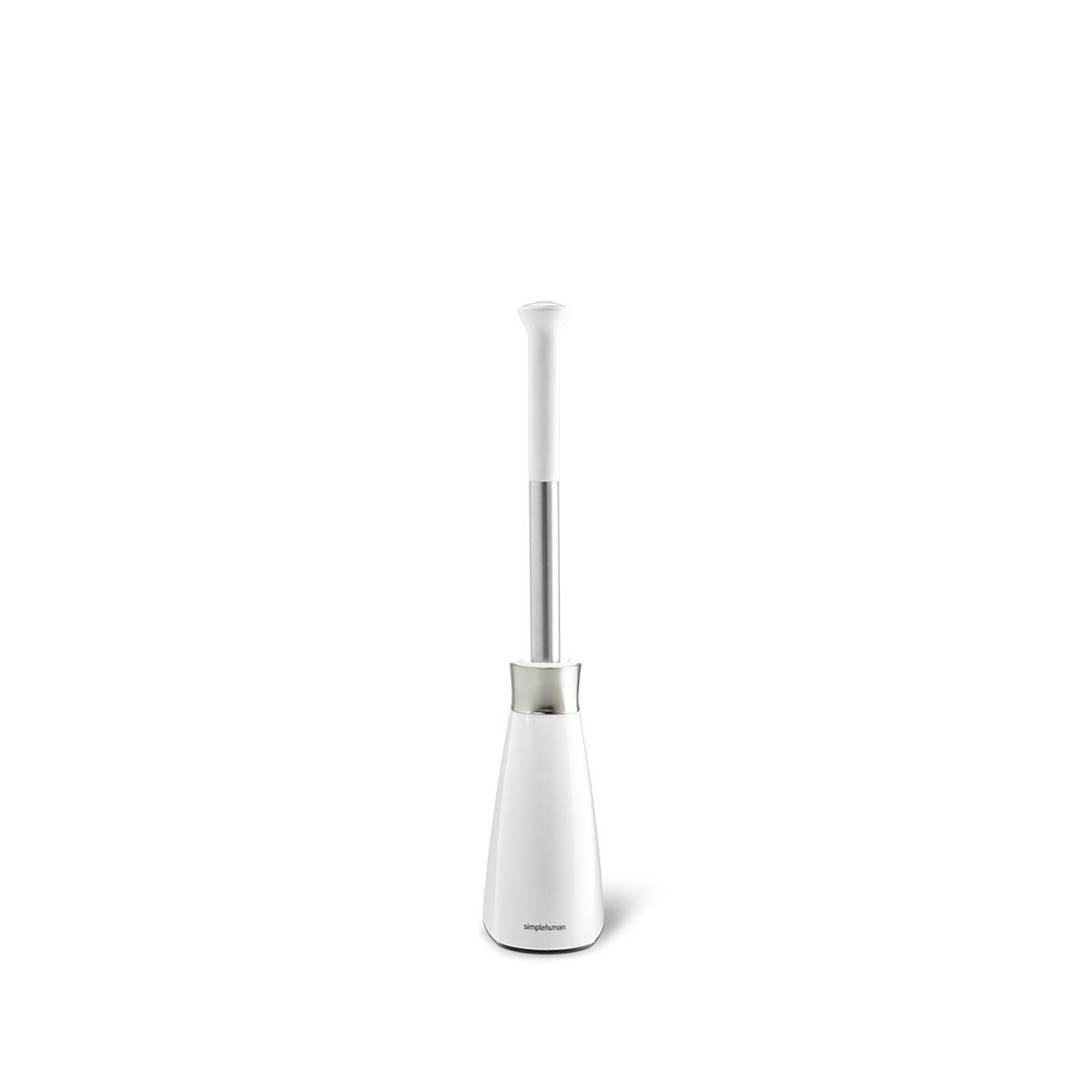 Simplehuman Toilet Plunger with White base and Polished Stainless Steel neck, drip-free storage