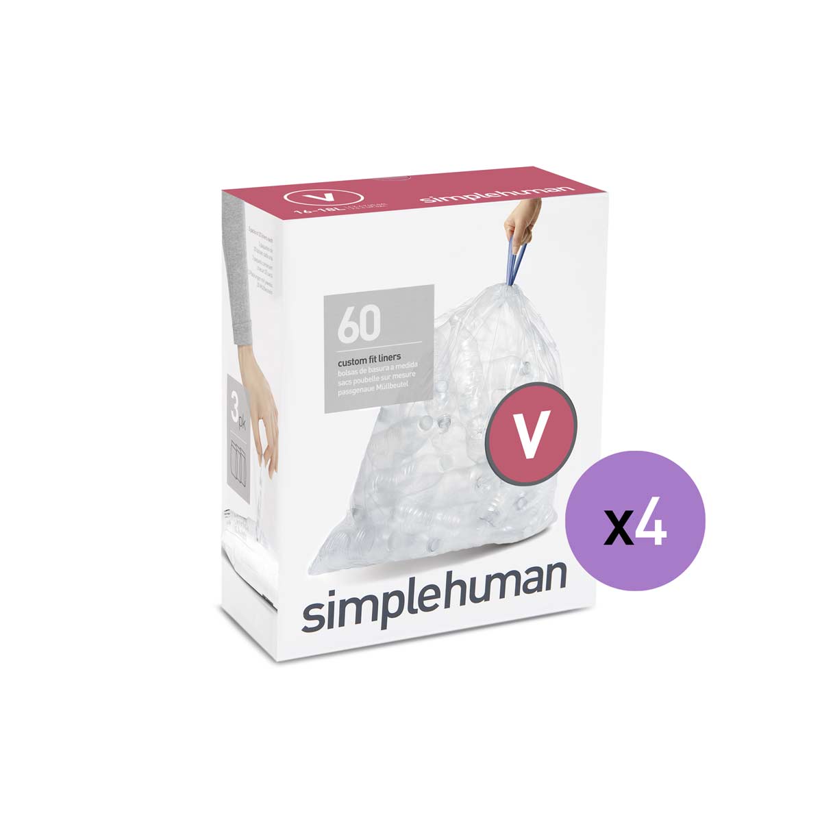 code V clear recycling custom fit liners- 4 x 60 pack 240 liners