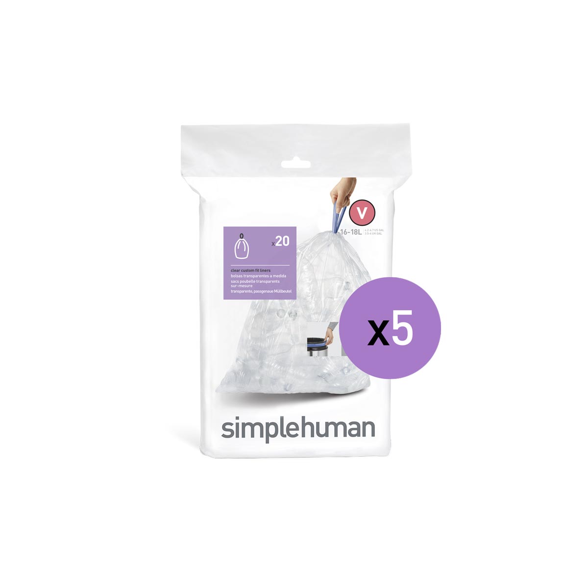 code V clear recycling custom fit liners - 5 x 20 pack 100 liners