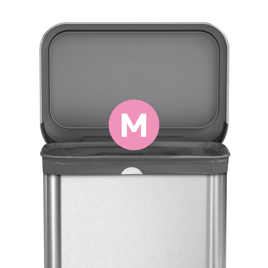 Simplehuman Code M Custom Fit Odorsorb liner installed in a Brushed Stainless Steel can, seamless fit with hidden edge.