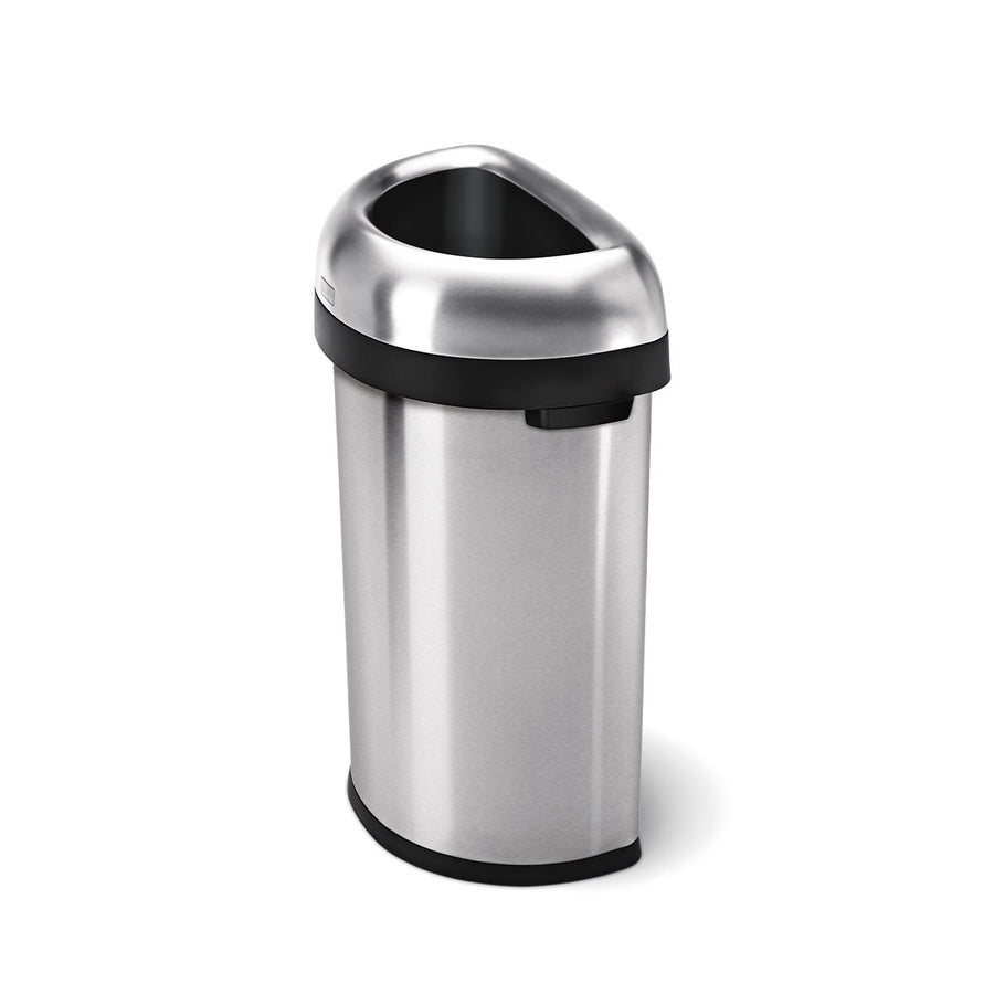 Simplehuman 60L Semi-Round Open Can, Brushed Stainless Steel, large dome top for easy disposal