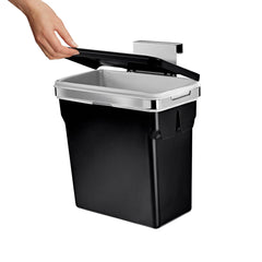 10L door mounted in-cabinet can - lid open with hand