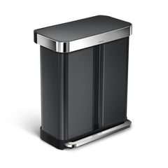 58L dual compartment rectangular step can with liner pocket - black stainless steel - main image