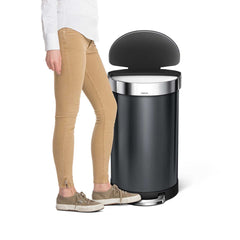 45L semi-round step can with liner rim - black finish - lifestyle foot stepping on pedal image