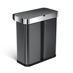 58L dual compartment rectangular sensor can with voice and motion control - black finish - 3/4 view main image